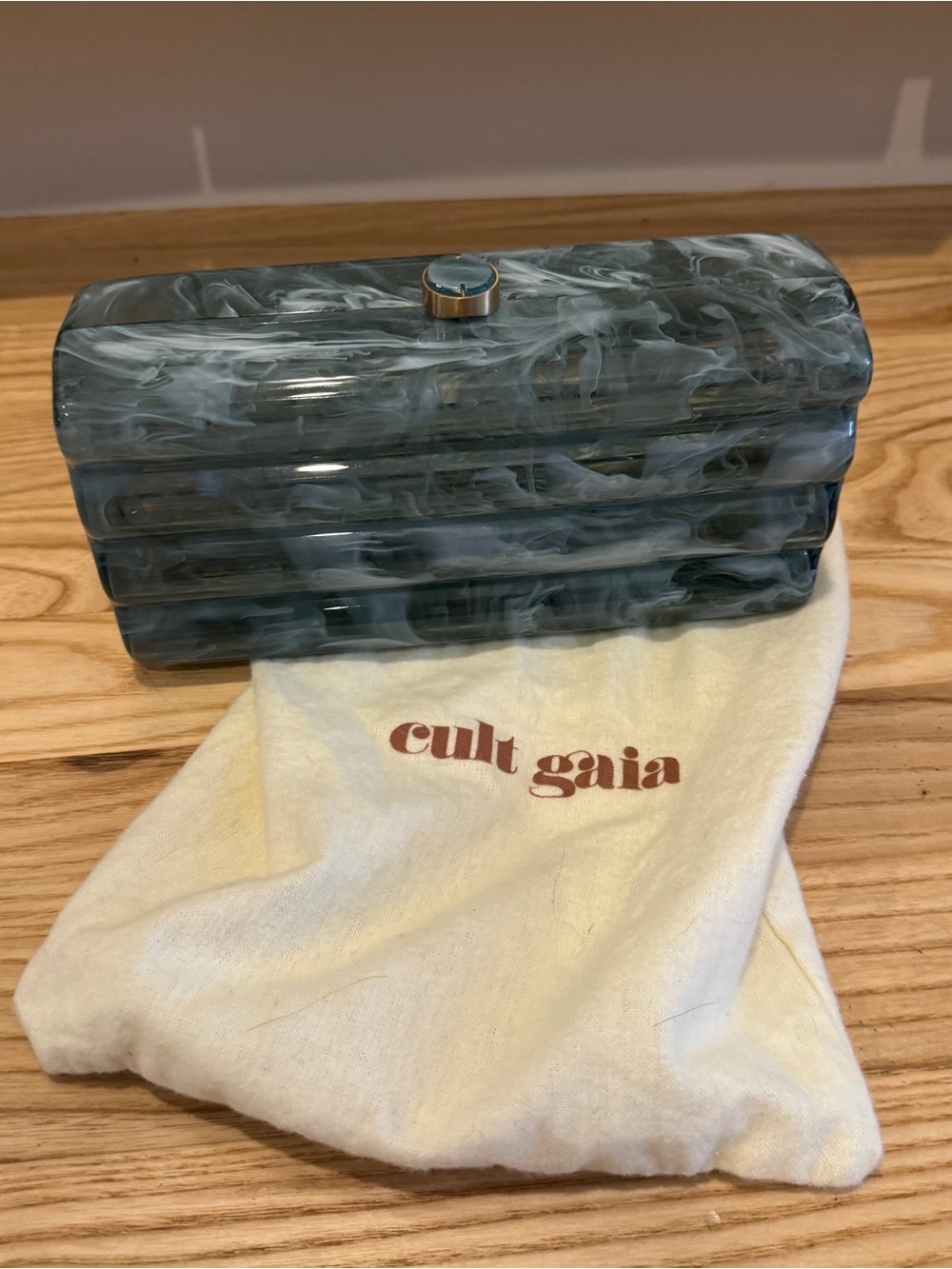 cult gaia blue/gray Marbled Acrylic Sculptural Clutch